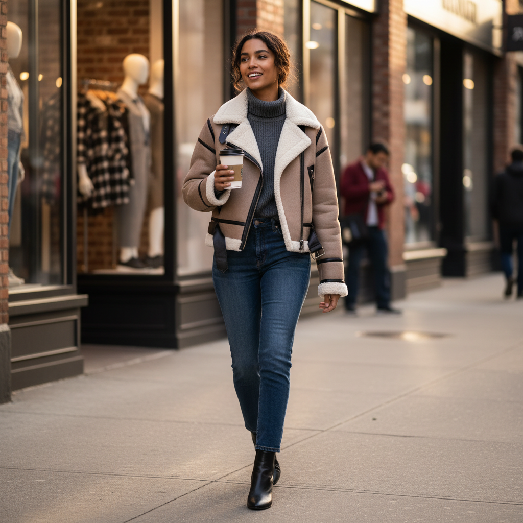 Sophia | Chaqueta Sherpa de Mujer con Cierre de Cremallera y Detalle de Cinturón | Chic