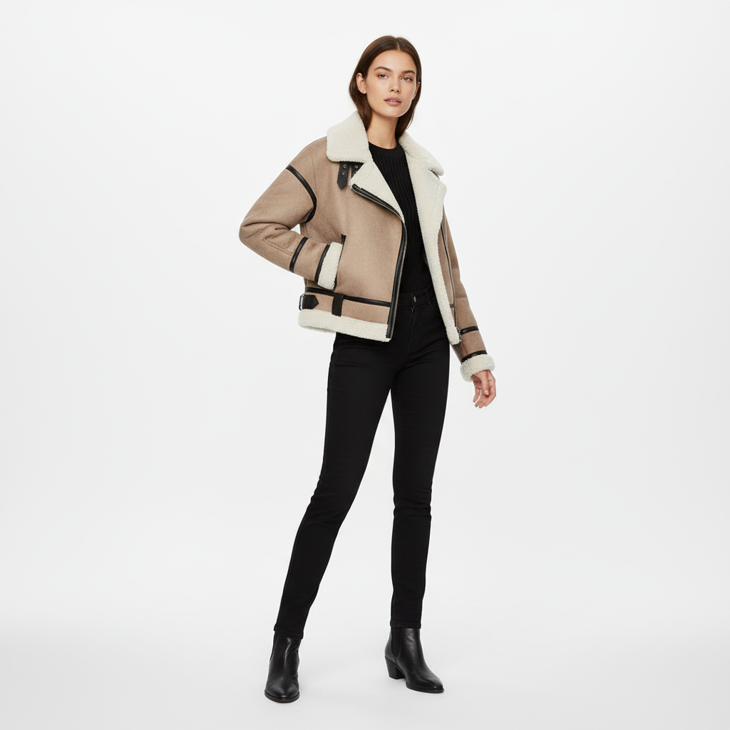 Sophia | Chaqueta Sherpa de Mujer con Cierre de Cremallera y Detalle de Cinturón | Chic