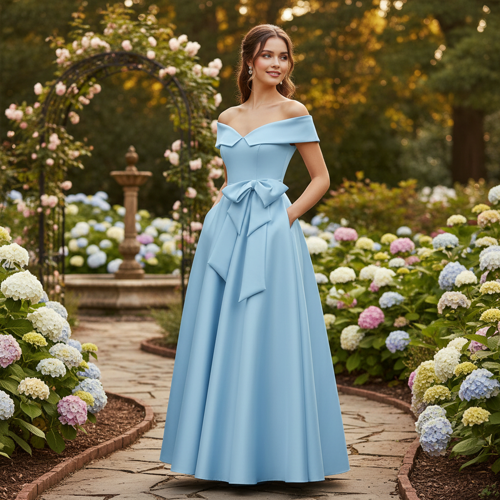 Sophia | Vestido de Mujer para Invitada de Boda con Escote Descubierto y Detalle de Lazo | Elegante