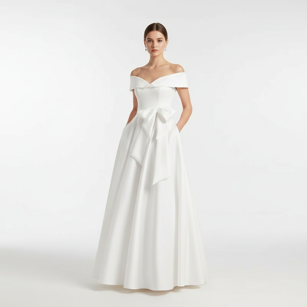 Sophia | Vestido de Mujer para Invitada de Boda con Escote Descubierto y Detalle de Lazo | Elegante