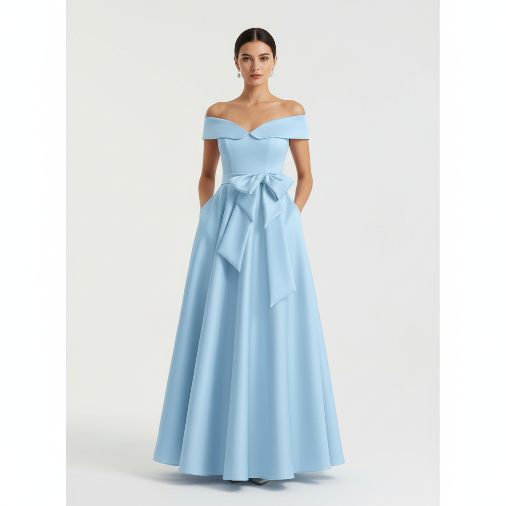 Sophia | Vestido de Mujer para Invitada de Boda con Escote Descubierto y Detalle de Lazo | Elegante