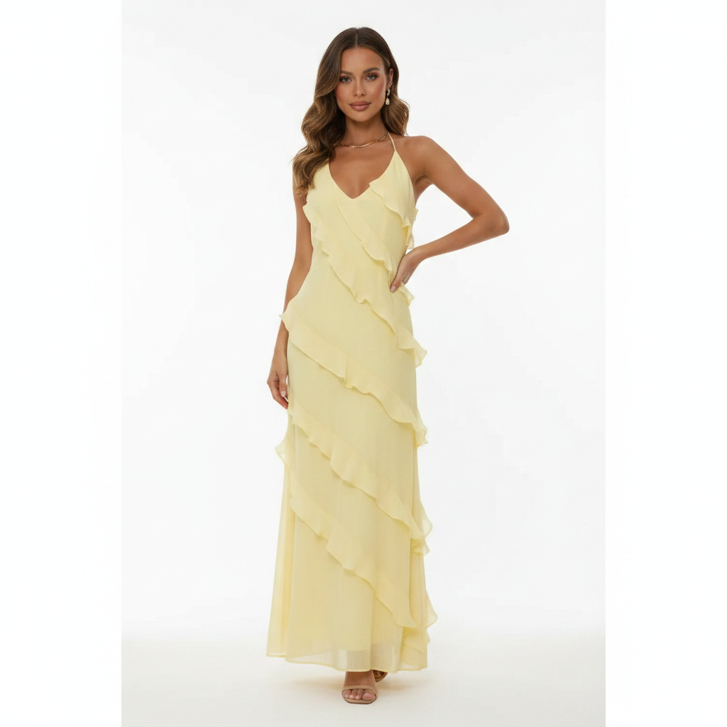 Sophia | Vestido de Mujer para Invitada de Boda Sin Mangas con Detalle de Volantes | Elegante