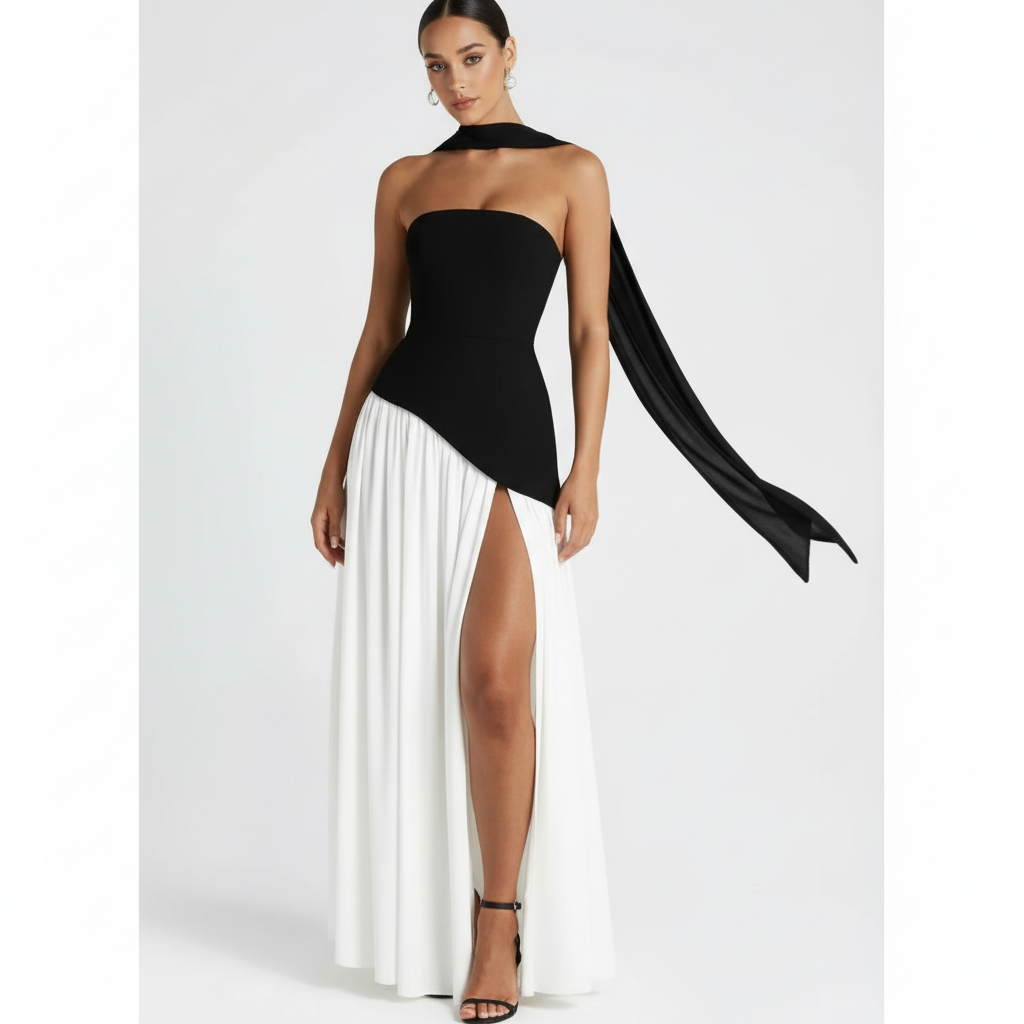 Sophia | Vestido de Mujer para Invitada de Boda con Escote Sin Tirantes y Abertura Lateral | Elegante