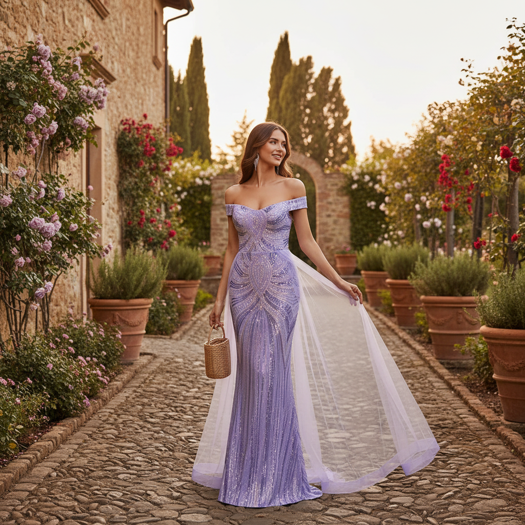 Sophia | Vestido Maxi de Mujer para Invitada de Boda con Escote Descubierto y Diseño Plisado | Elegante