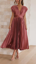 Livia | Vestido Midi Plisado Con Escote Profundo y Caída Fluida