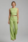 Saté - Conjunto de dos piezas para mujer con top sin mangas y pantalón de talle alto.