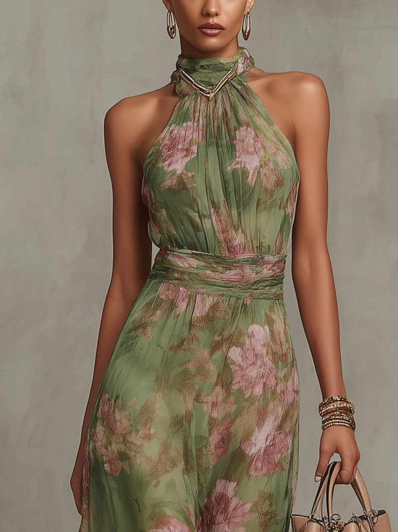 Aria – Vestido Largo Estampado Botánico