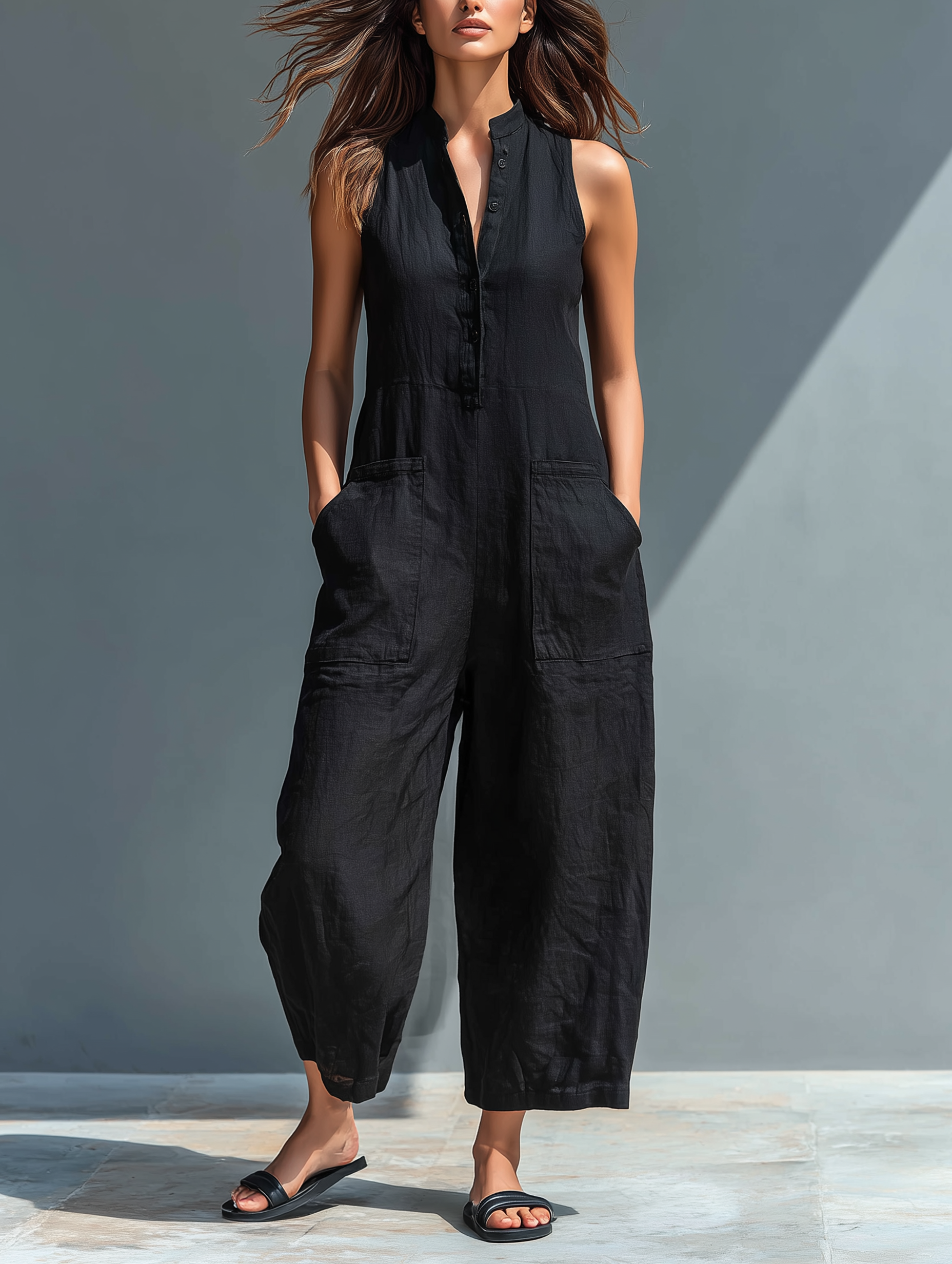 Estefania | Mono Minimalista para Mujer sin Mangas con Cuello Alto y Botones