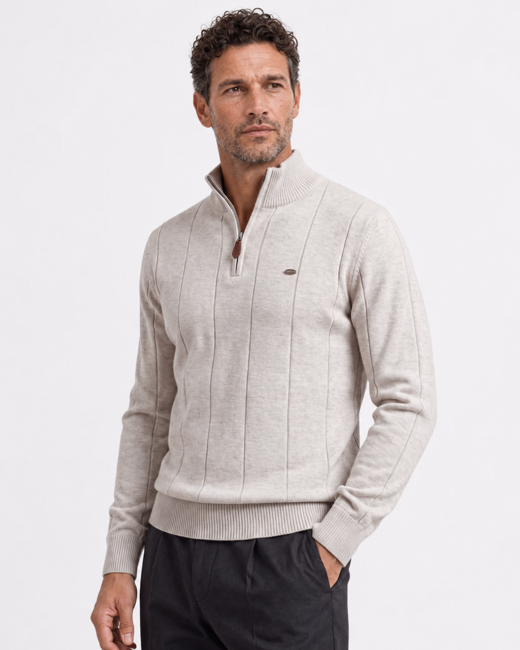 Jersey Ledger de Canalé con Media Cremallera