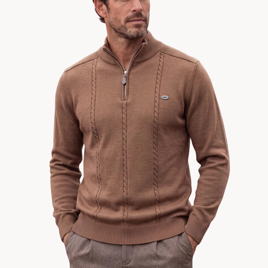 Jersey Whitfield de Punto Trenzado y Media Cremallera