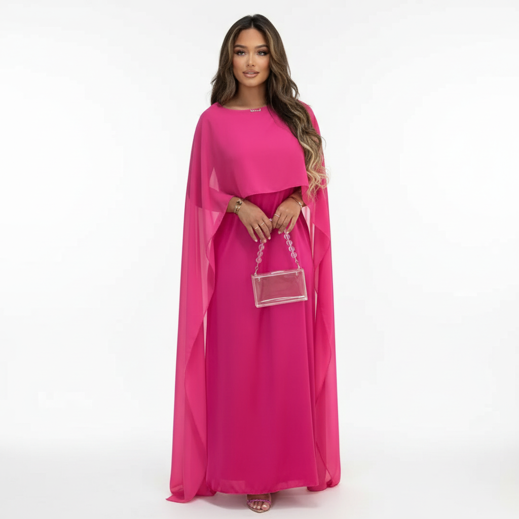 Charlotte | Vestido de Mujer para Invitada de Boda con Capa Drapeada y Ajuste Holgado | Elegante
