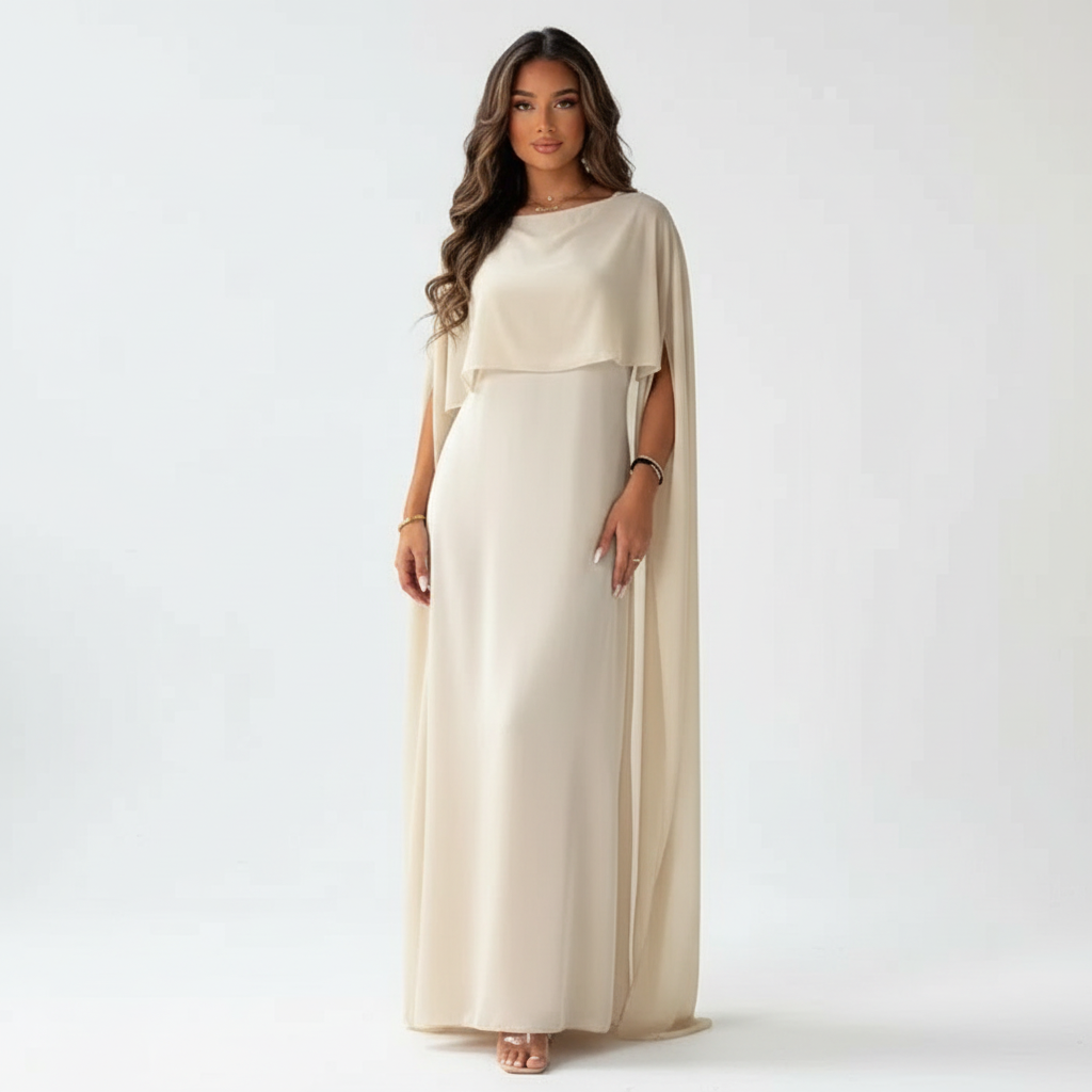 Charlotte | Vestido de Mujer para Invitada de Boda con Capa Drapeada y Ajuste Holgado | Elegante