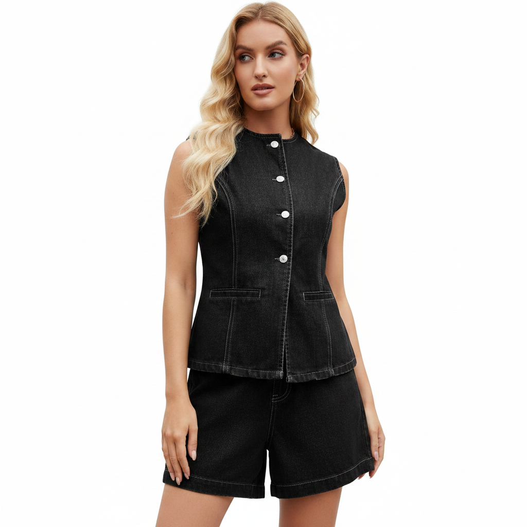 Emma | Conjunto de Dos Piezas de Mujer con Top Sin Mangas y Detalle de Botones | Casual