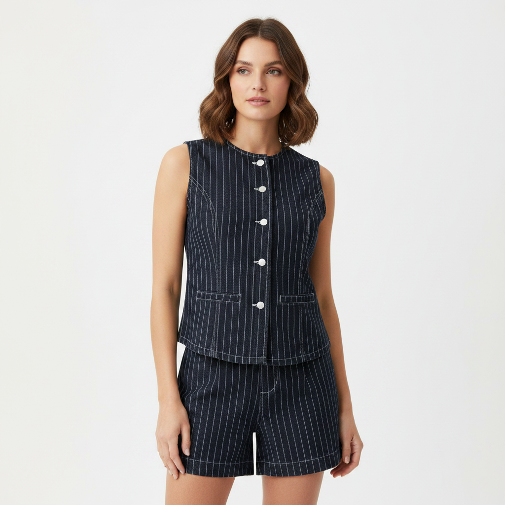 Emma | Conjunto de Dos Piezas de Mujer con Top Sin Mangas y Detalle de Botones | Casual