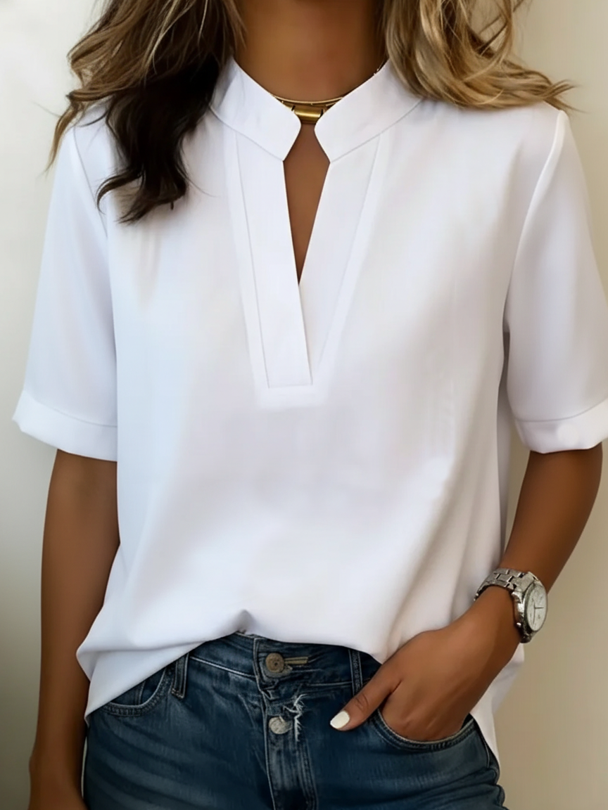 Margarita - Blusa Elegante con Escote en V y Detalles Dorados