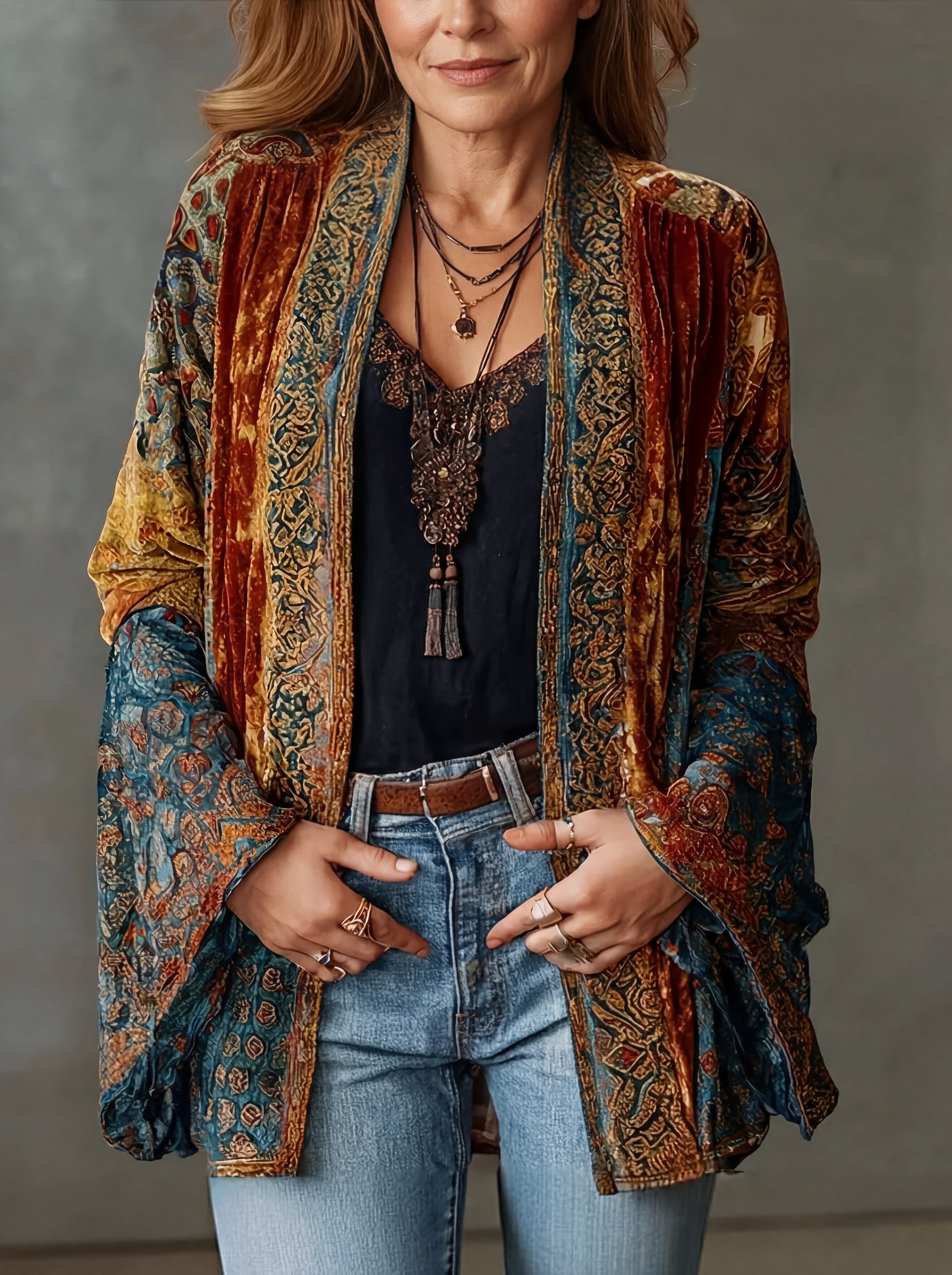Ariadna - Kimono Bohemio Vintage de Manga Larga
