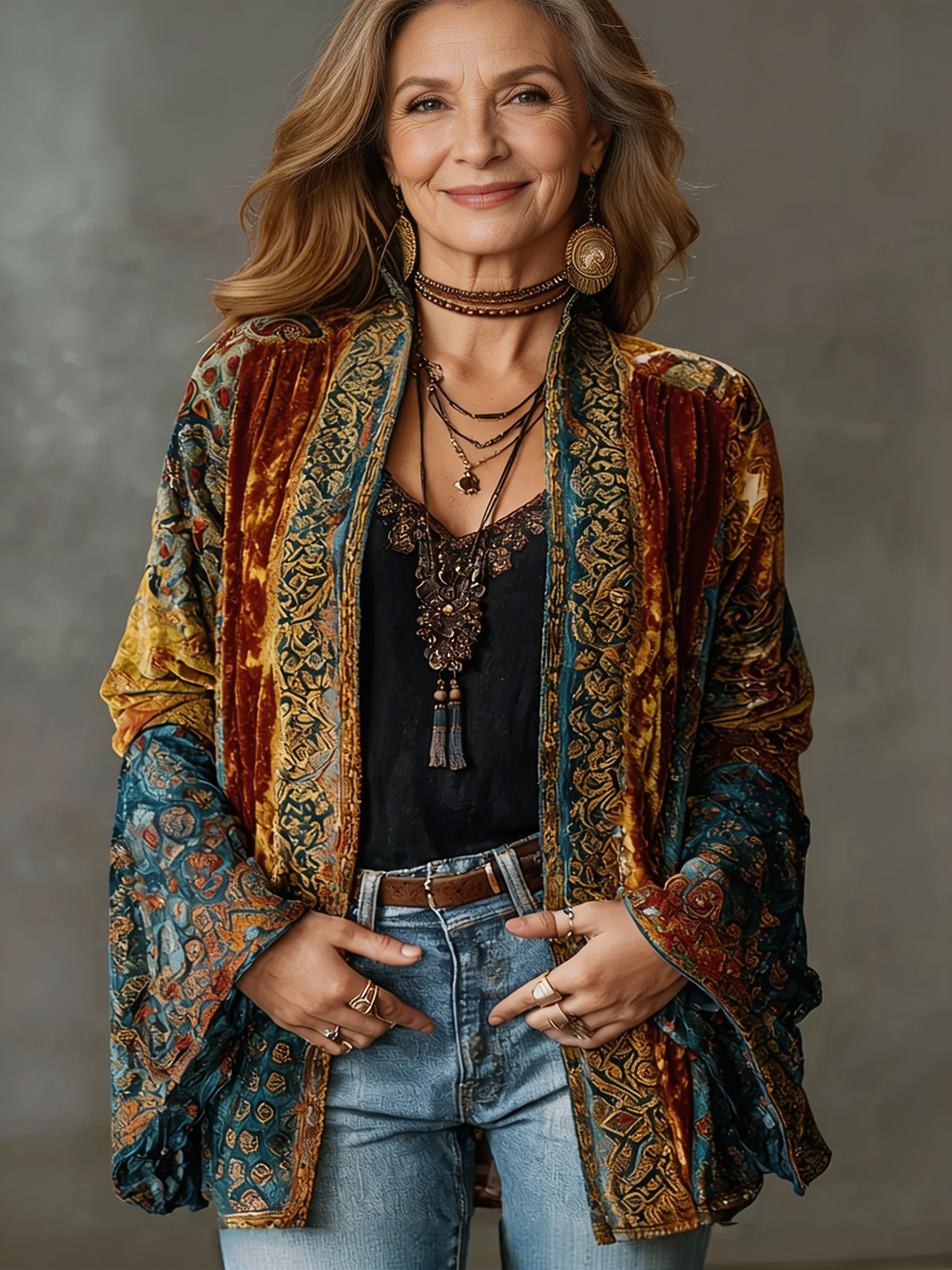 Ariadna - Kimono Bohemio Vintage de Manga Larga