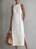 Jimena - Vestido Midi de Lino Con Cuello Mao