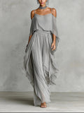 Isabela - Conjunto Fluido Gris Con Top de Tirantes y Pantalón Ligero