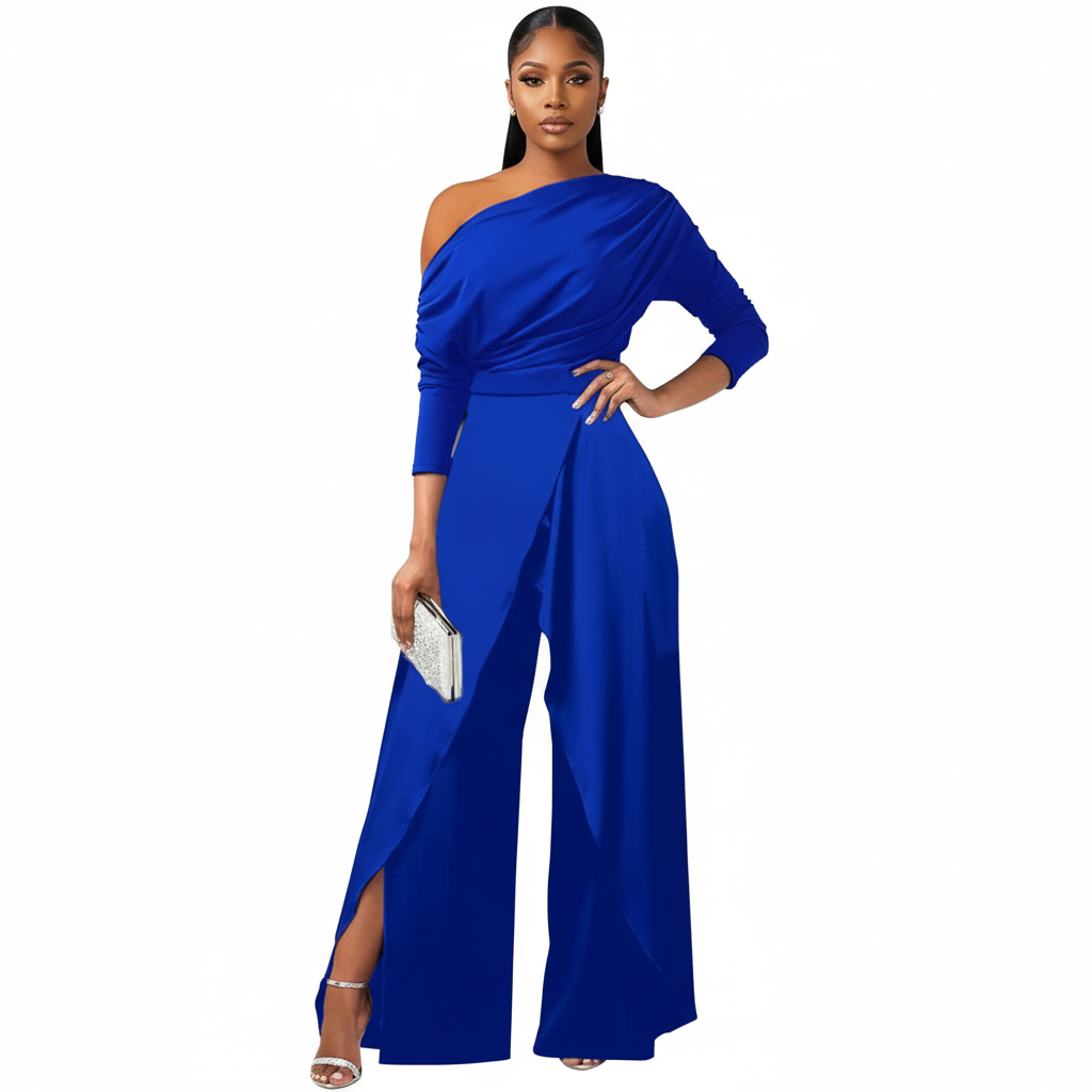 Liora | Vestido Maxi de Mujer de Un Hombro con Manga Larga y Escote Asimétrico