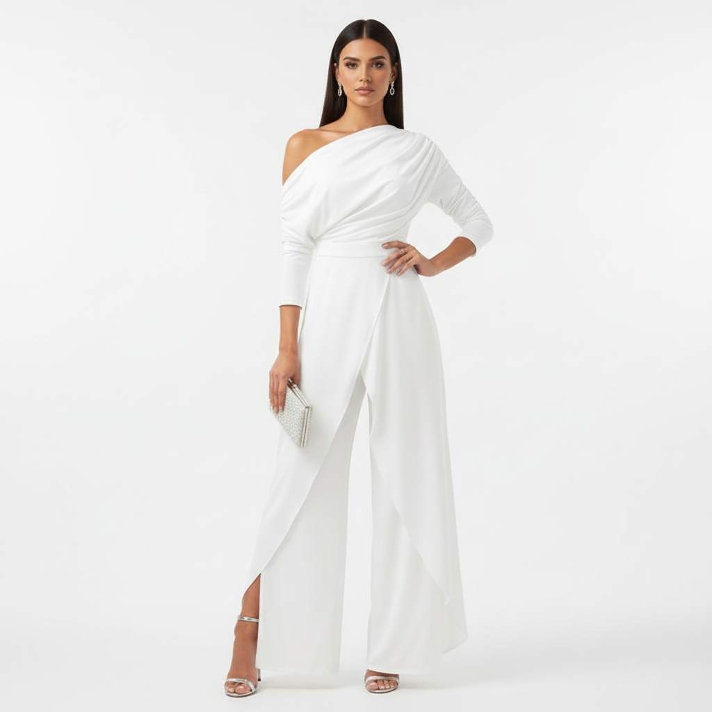 Liora | Vestido Maxi de Mujer de Un Hombro con Manga Larga y Escote Asimétrico