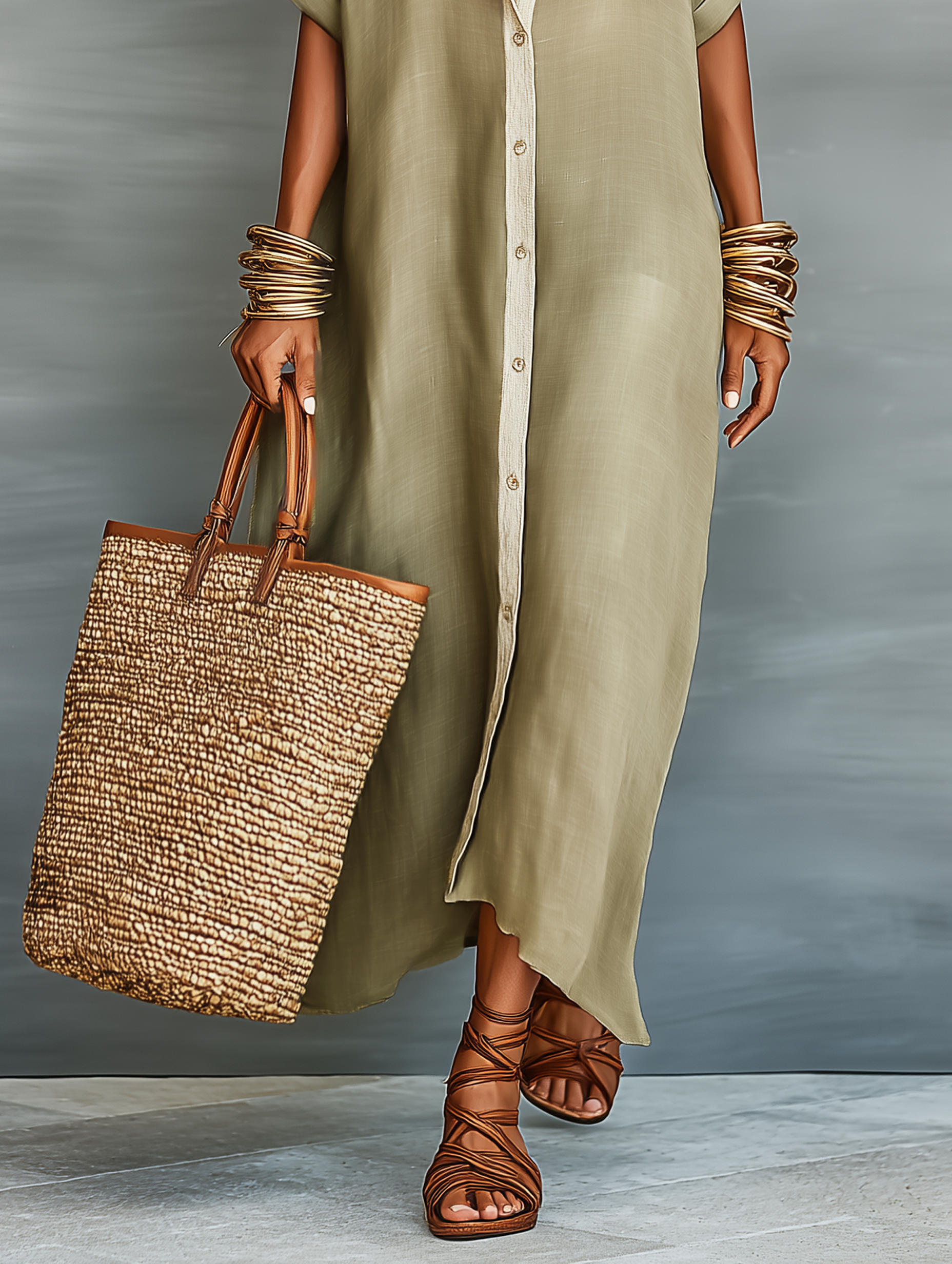 Esther | Vestido Camisero Maxi Minimalista para Mujer con Manga Corta