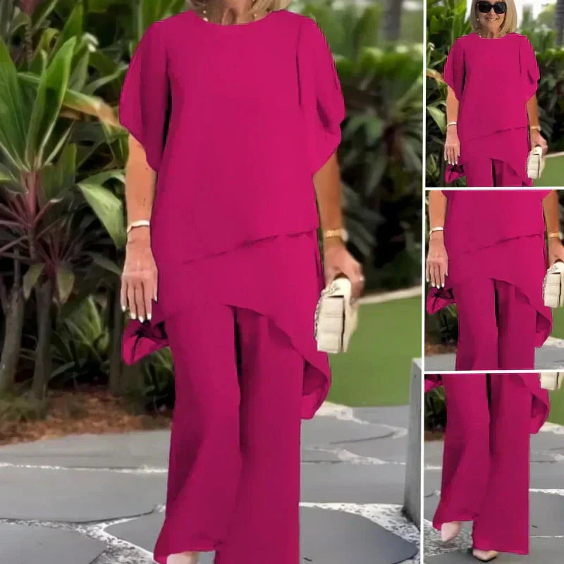 Encarna - Conjunto Top de Corte Irregular y Pantalones de Pierna Ancha.