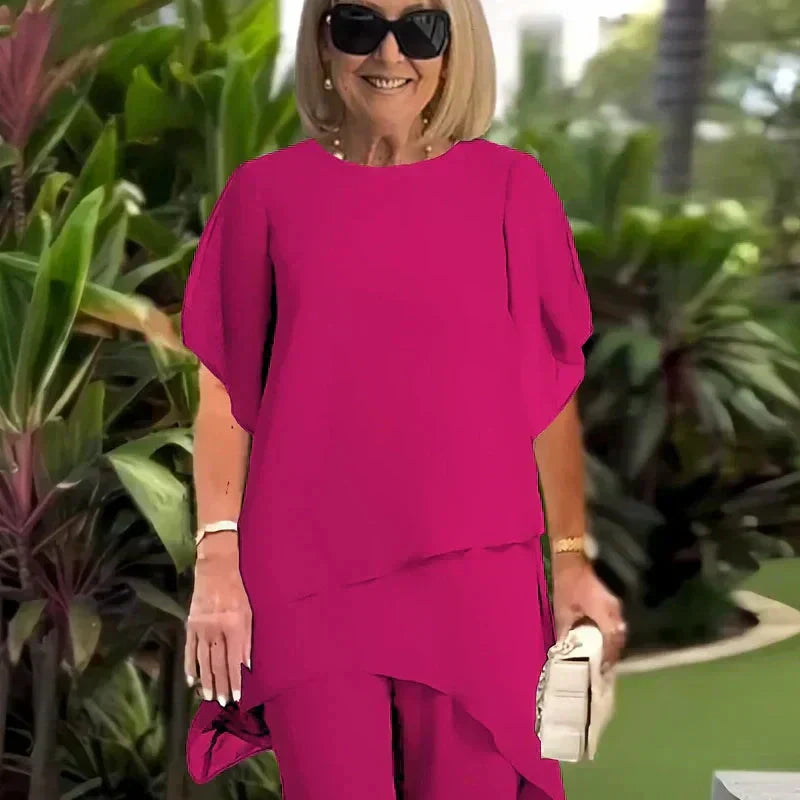 Encarna - Conjunto Top de Corte Irregular y Pantalones de Pierna Ancha.