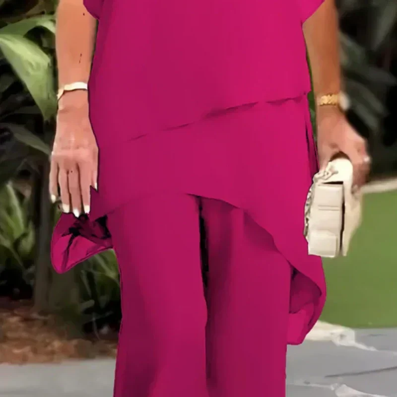 Encarna - Conjunto Top de Corte Irregular y Pantalones de Pierna Ancha.