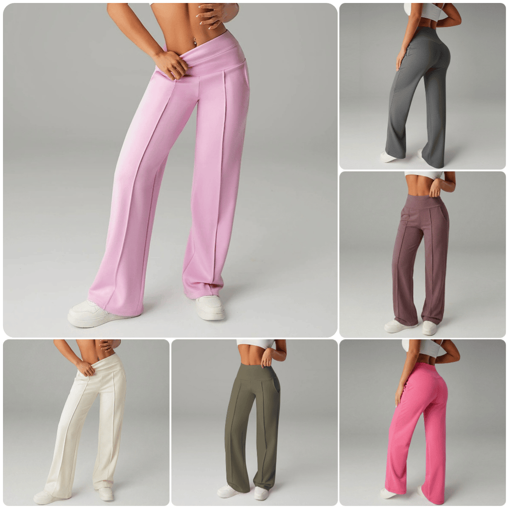 Jeniffer - Pantalones casuales de pierna ancha y talle alto para mujer