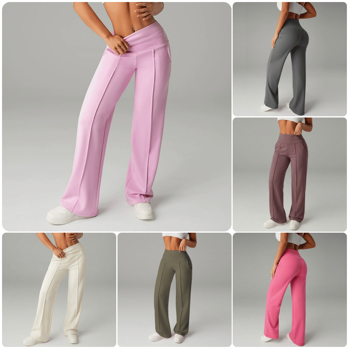 Jeniffer - Pantalones casuales de pierna ancha y talle alto para mujer